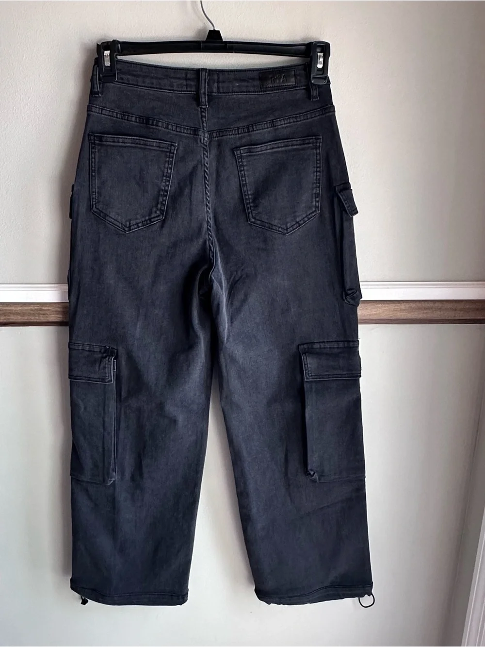 RtA Ezra Wide Leg Cargo Denim Trouser Pants Black Charcoal​
